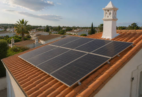 Telhado com painéis solares limpo em Faro